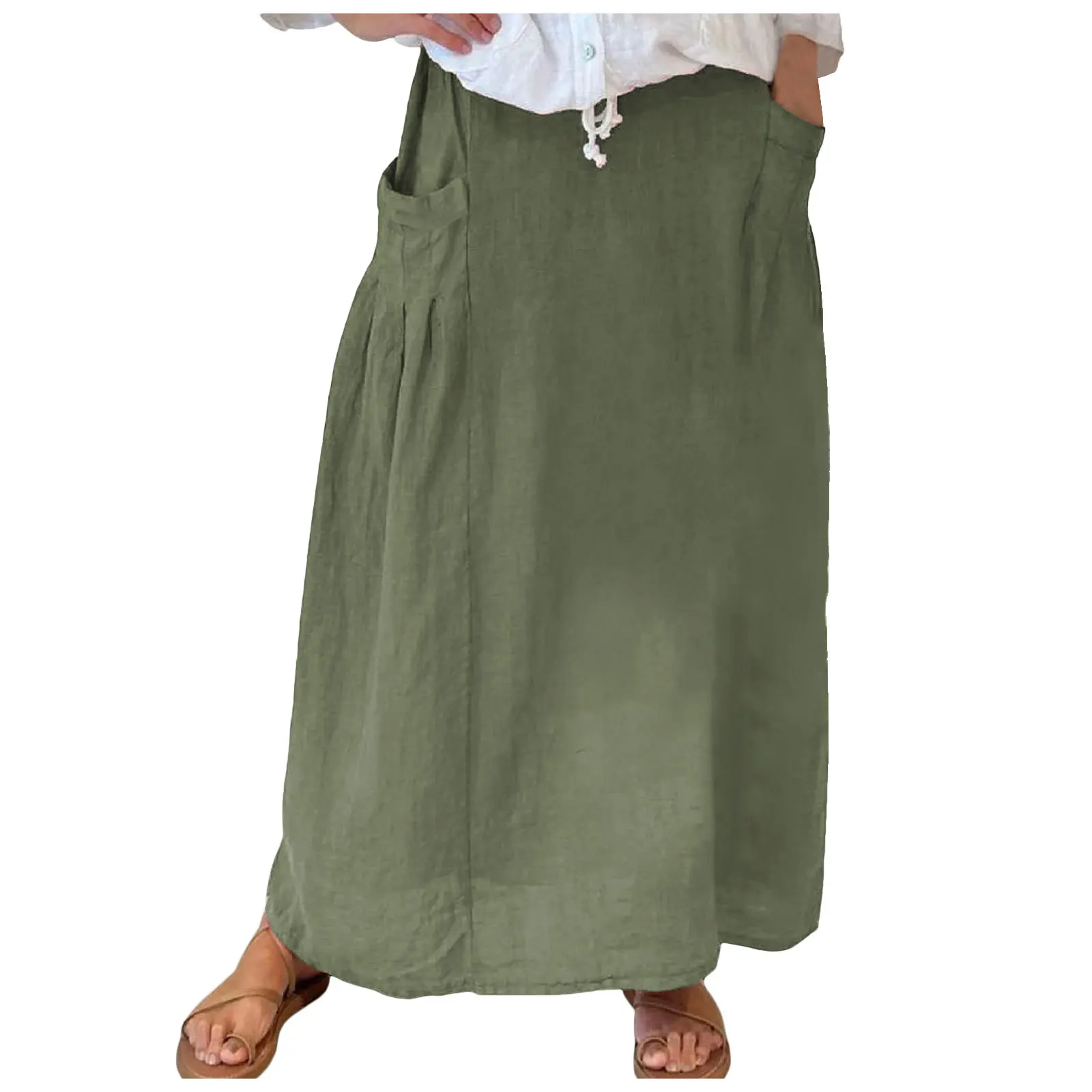 

2024 Bamboo and Hemp Skirt Women's Autumn Loose Large Casual Nine Leg Pants Wide Leg Pocket Pants Skirt