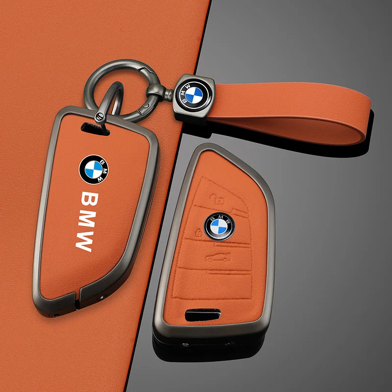 Orange Leather Zinc Alloy Car Remote Key Case For BMW X1 X3 X4 X5 F15 X6 F16 G30 7 Series G11 F48 F39 520 525 f30 118i 218i 320i