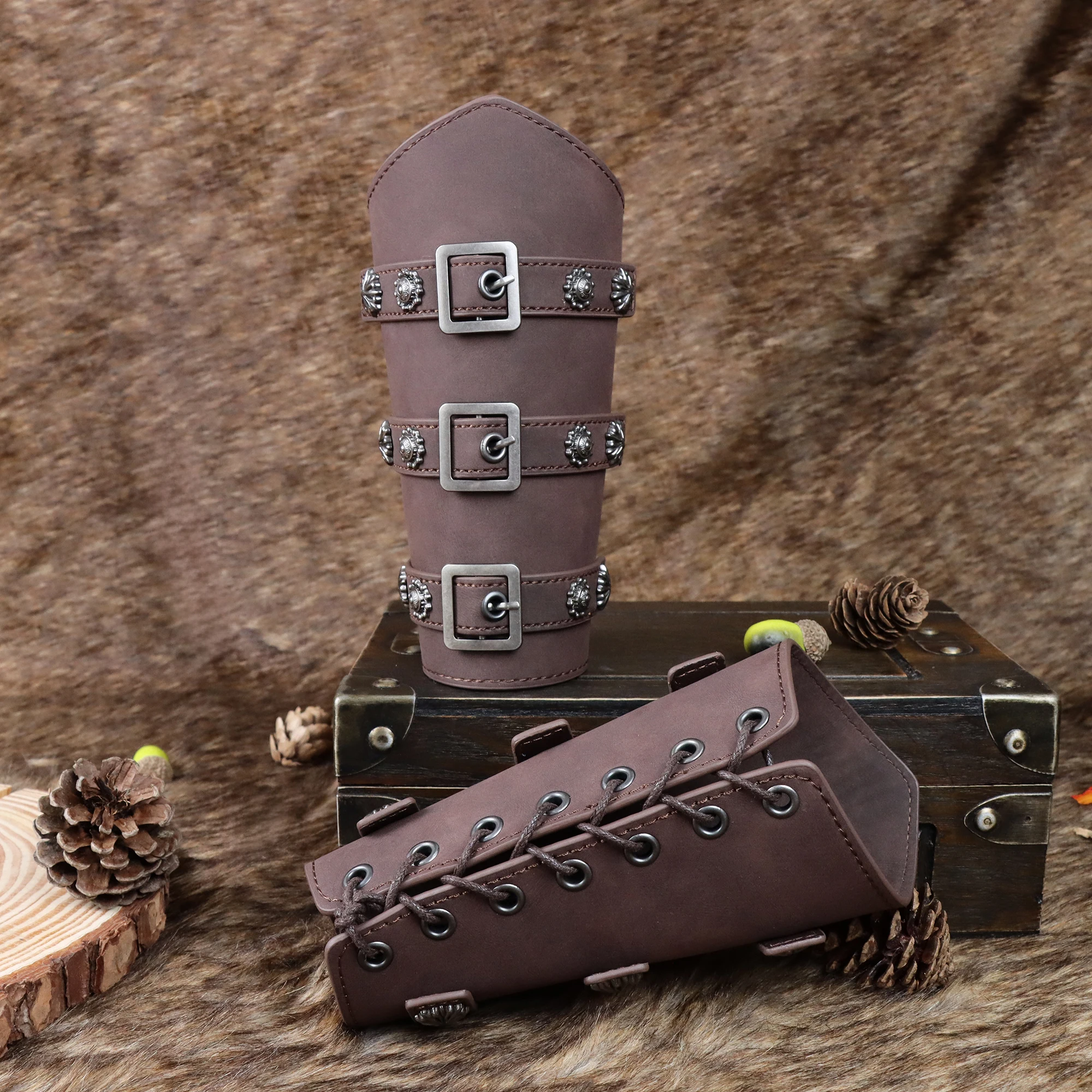 1 قطعة القرون الوسطى بولي Leather الجلود مشبك دعامات فارس LARP الرجعية عصر النهضة واقيات للذراع هالوين زي ملحق للحزب موضوع #2