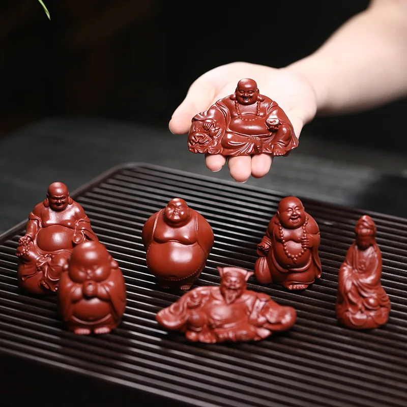 Purple Sand Tea Pet Maitreya Buddha  of Wealth Small Ornament Figure Buddha Sculpture Incense Insert Ceramic Craftsmanship