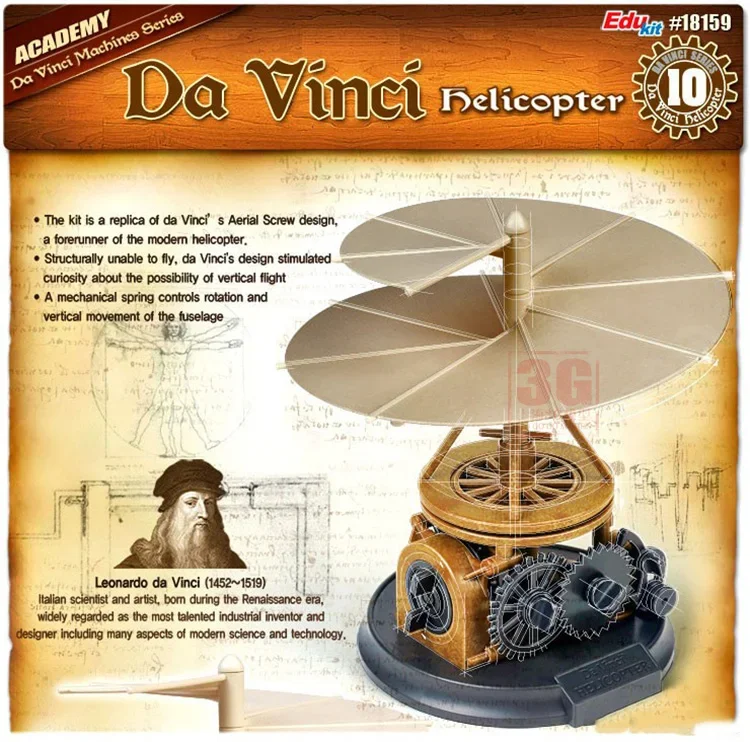 Academy Assembly Model Kit 18159 Da Vinci Helicopter Adhesive Free