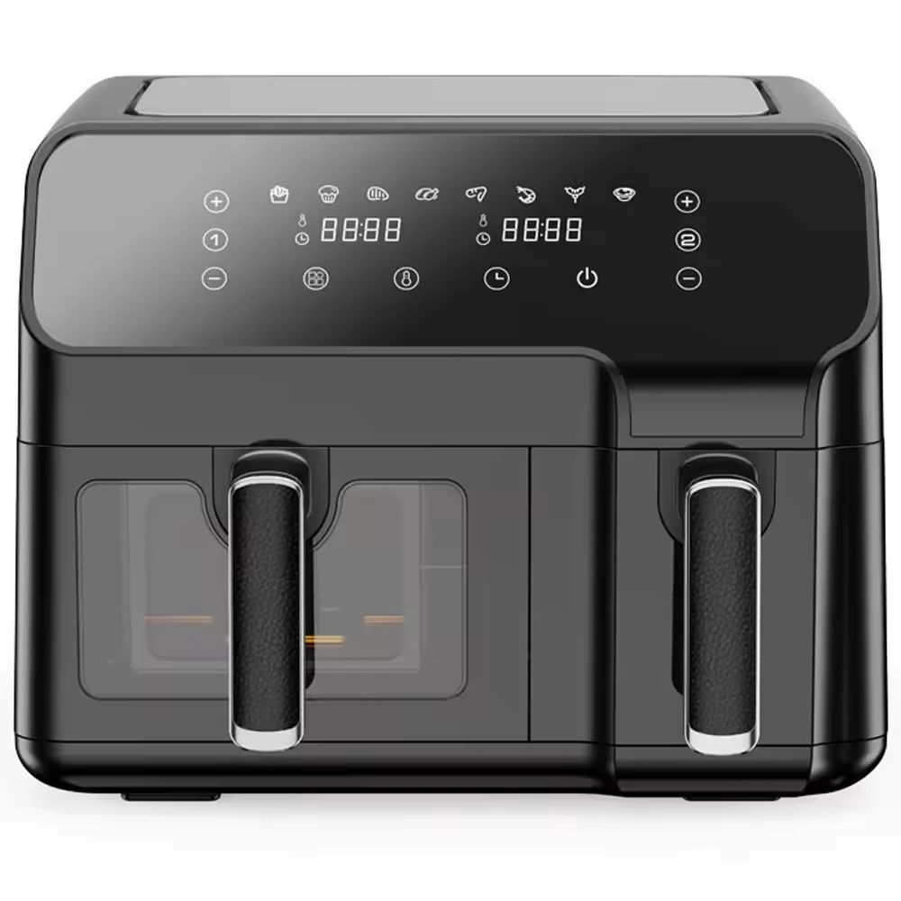 

2026 Multi-functional modelAir Fryer Double Basket Dual Basket for Home Party Electric OEM Healthy Round Carbon Steel Oil-free a