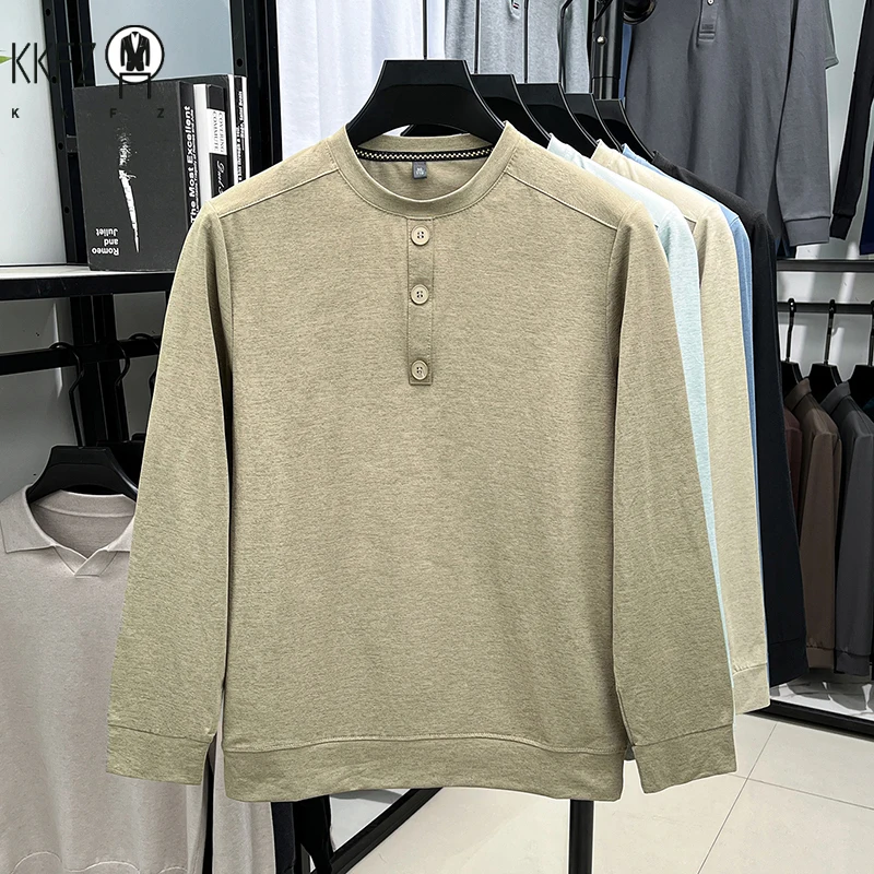 Men's Soft Henley Neck Pullover With Button Placket Long Sleeve Shirt For Daily Wear And Business