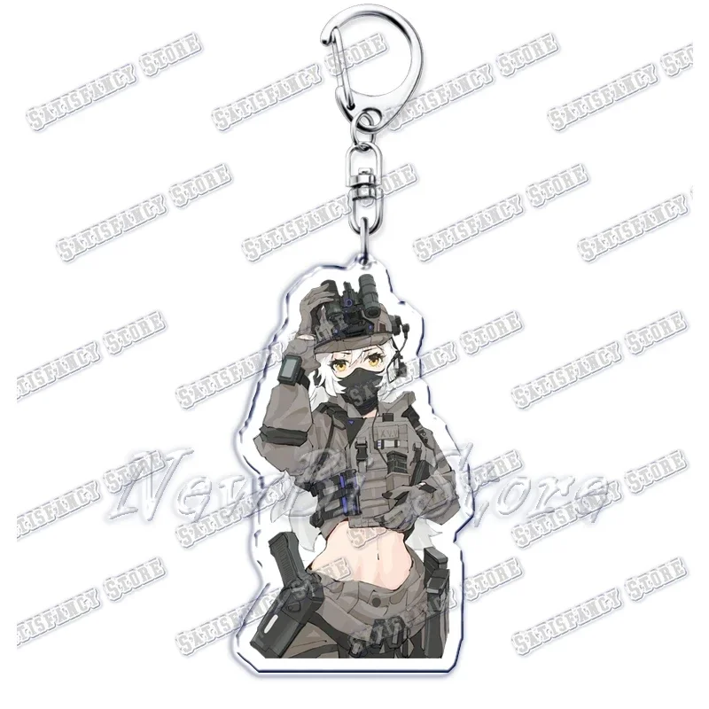 Cool Military Anime Girls Acrylic Keychains Ring for Accessories Bag Army Weapon Gun Women Pendant Keyring Jewelry Fans Gifts