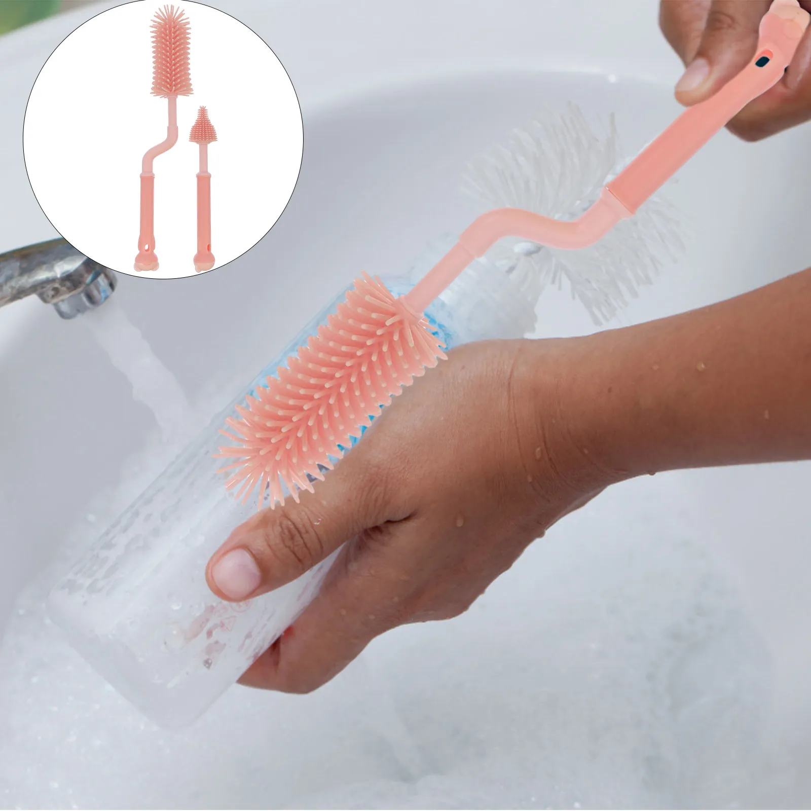 2Pcs Baby Bottle Cleaning Brush Silicone Bristles PP Handle Non Scratch Feeding Bottle Brush for Bottles Pacifiers Milk Powder