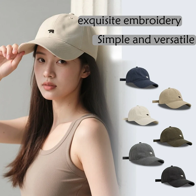 Boné de beisebol bordado de urso polar simples e versátil com aba grande para um rosto pequeno, boné unissex de bico de pato para homens e mulheres