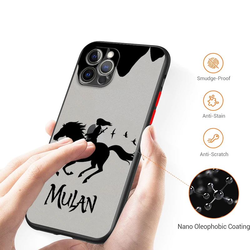 Design Mulan Cartoon Art Disney Frosted Translucent For Apple iPhone 16 15 14 13 12 11 XS XR X Pro Max Plus Mini Cover