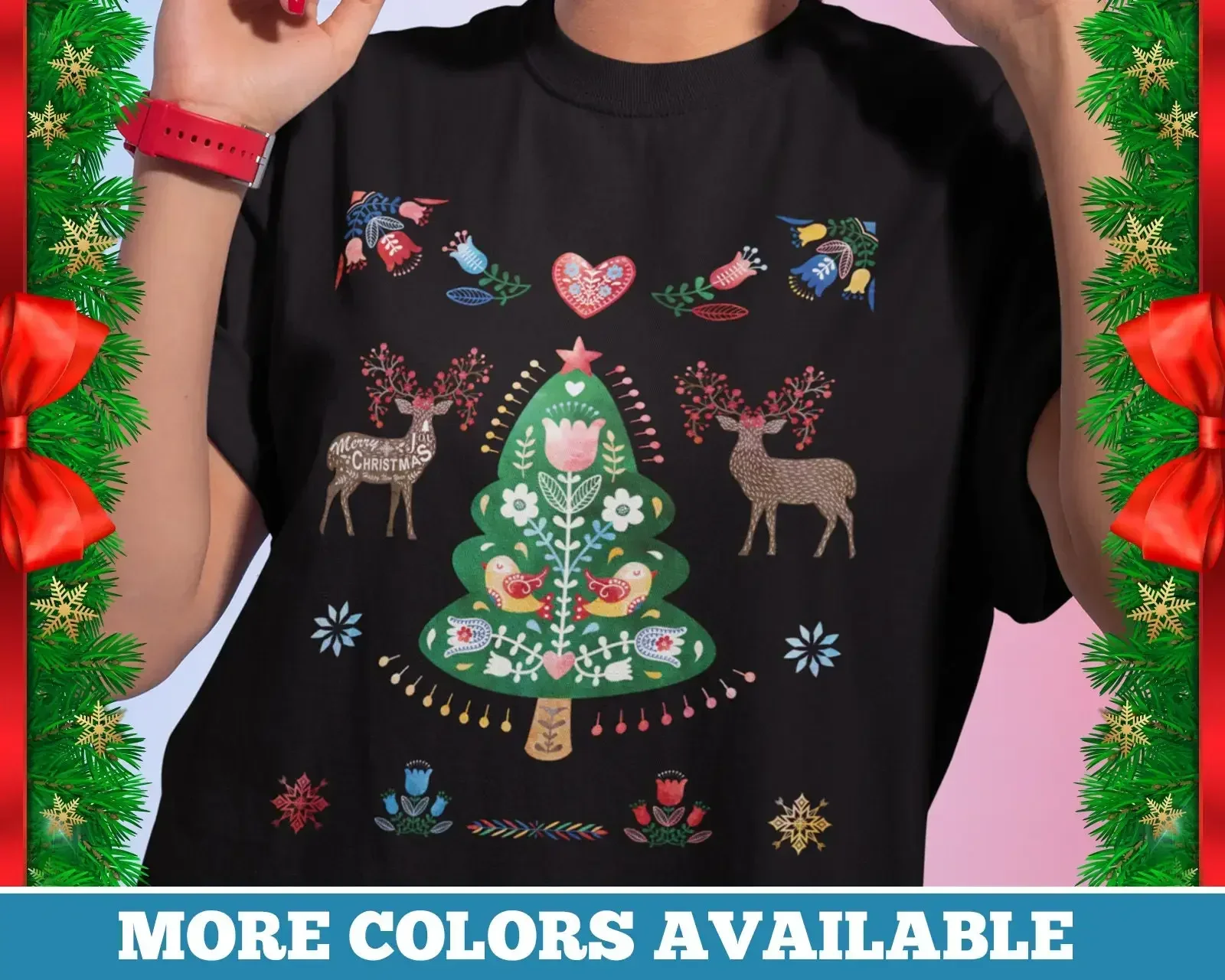 Cottagecore Christmas T Shirt Folk Art Hygge Comfy Sweater Clothing Holiday Nordic Swedish Polish Cozy Pullover Womens