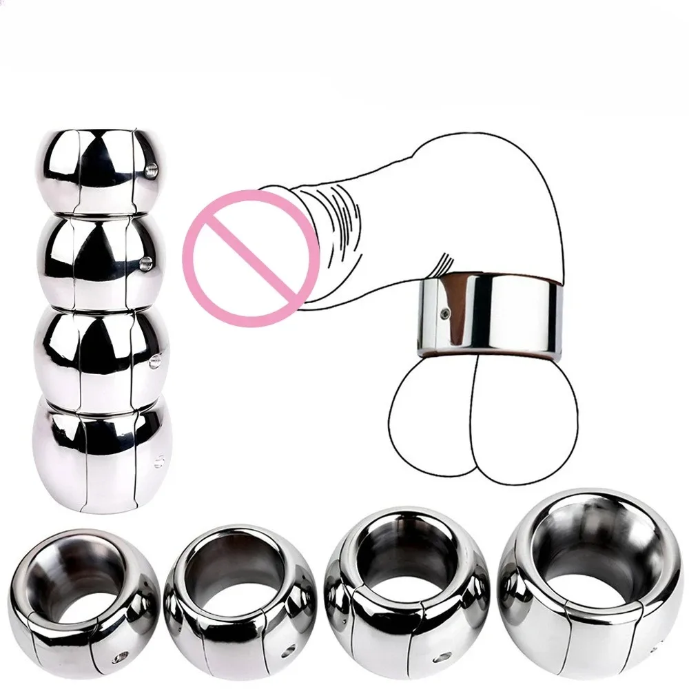 Stainless Steel Heavy Duty Ball Stretcher Penis Ring Metal Lock Cock Weighted Exercise Scrotum Pendant Male Bondage Sex Toys