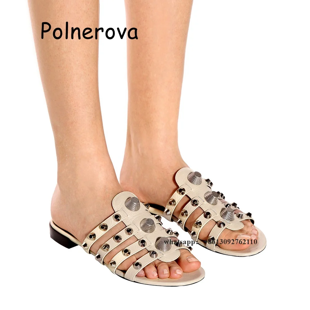 Pantofole solide con punta tonda rivetto in metallo piatto con scarpe da donna estate Casual spiaggia stile occidentale pantofole da donna di grandi