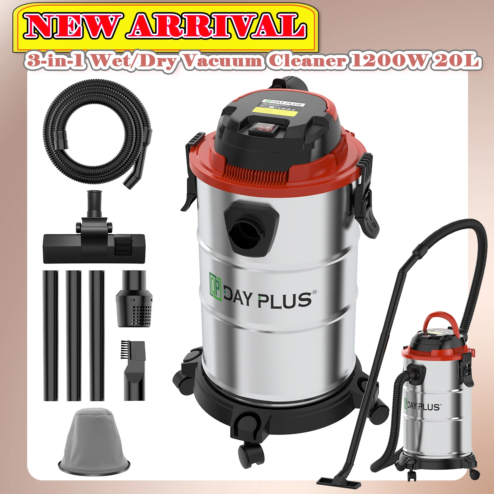 Aspirateur sec/humide 3 en 1, 1200 W 20 L sans sac avec filtre HEPA, outils électriques, aspirateurs secs et humides avec fonction de soufflage