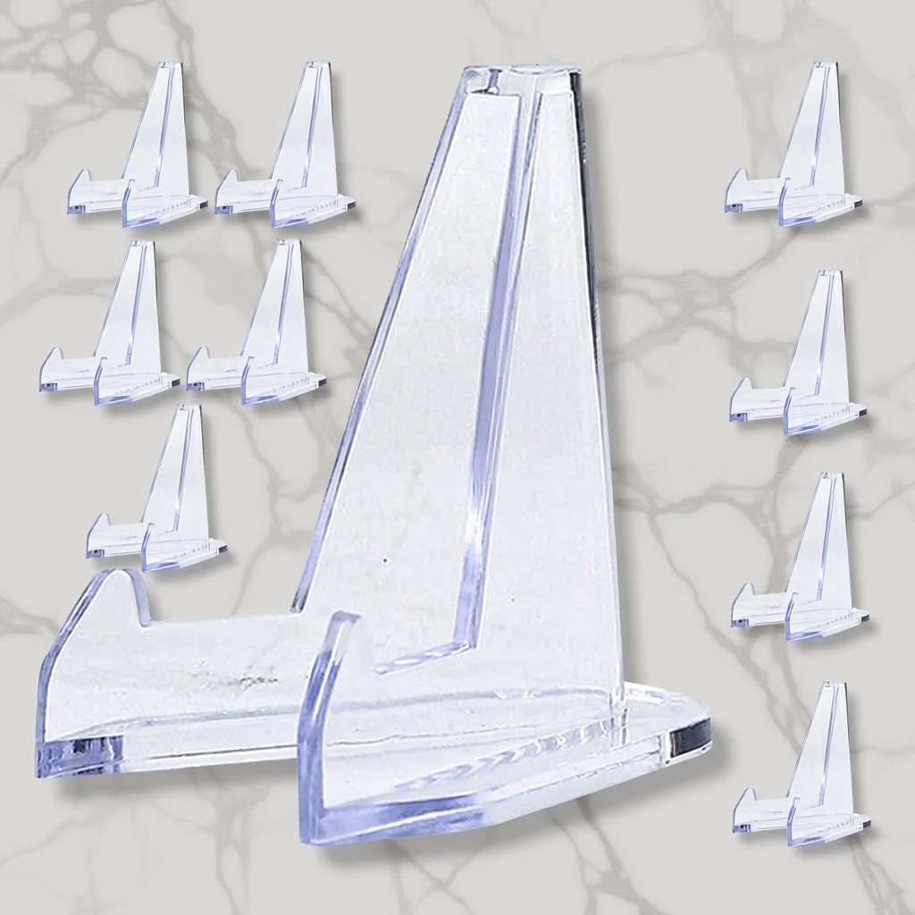 

10pcs Small Acrylic Display Stands Clear Easels for Photos Cards Plate Holder Multi-use Mini Picture Stand Rack