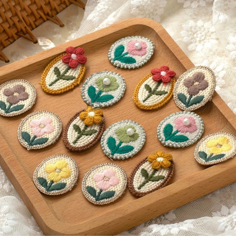 5Pcs Woolen Flower and Leaf Appliques Patch Repair Crafts Decoration