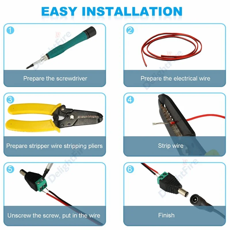 Conector CC macho hembra, adaptador de conector de alimentación de 2,1mm x 2,5mm para tira de luces LED, enrutador CCTV, cámara, electrodoméstico