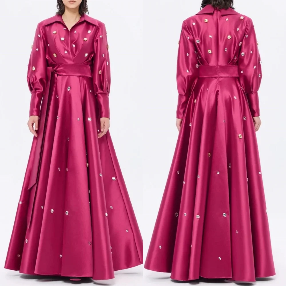 

Customized Sizes Available Charmeuse Sequined Pleat A-line V-neck Long Dresses Bespoke Occasion Fashion