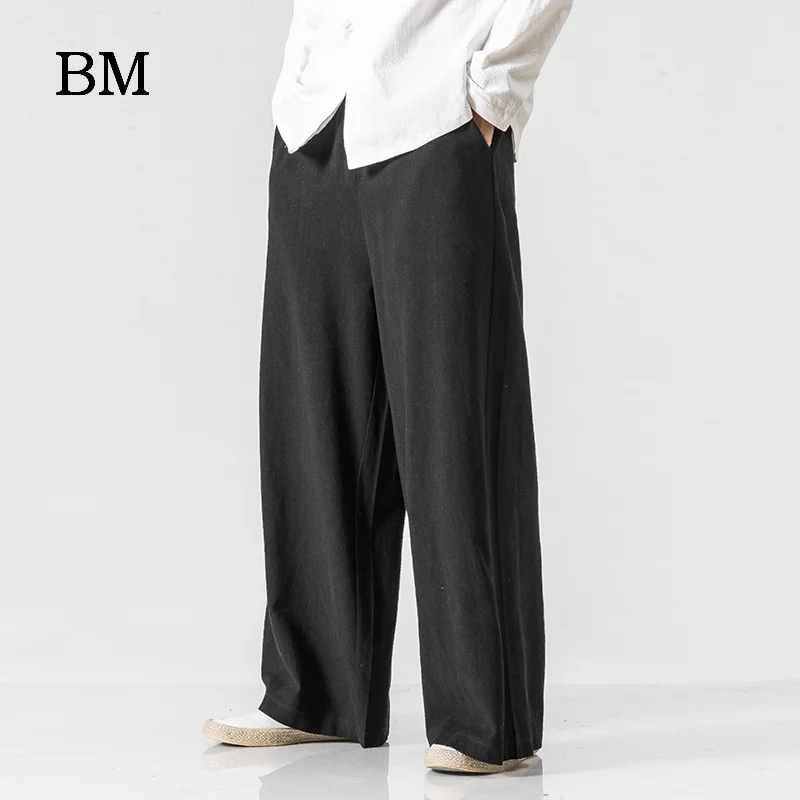 

Chinese Style Linen Pants Men Loose Flared Pants Large Size 5XL Fashion Casual Wide-Leg Pants Yoga Skirt Pants Thai Trousers