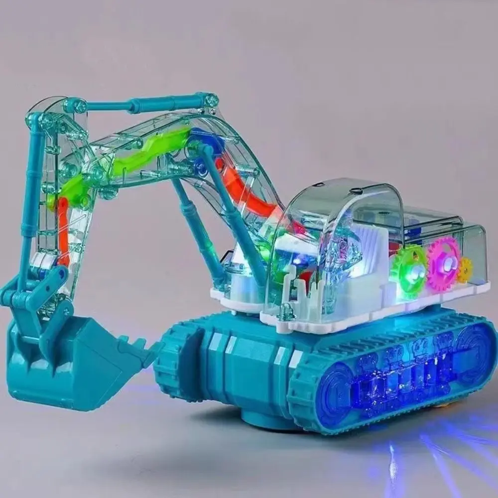 

LED Transparent Gear Car Light Music Electric Mechanical Gear Excavator Early Educational Realistic Light Up Excavator