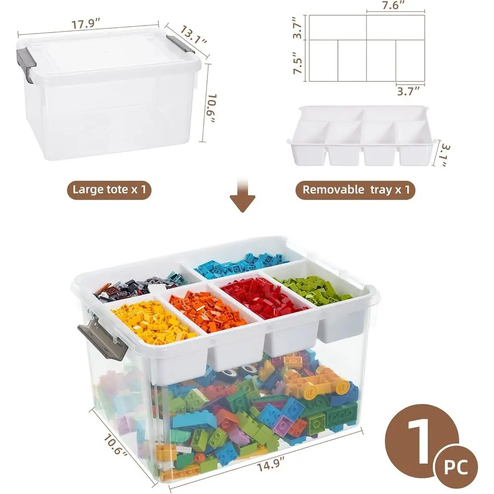 32 QT Plastic Storage Box with Removable Tray Crat Organizers and Storage Clear Storage Container or Organizing Bead, Tool, Sewi