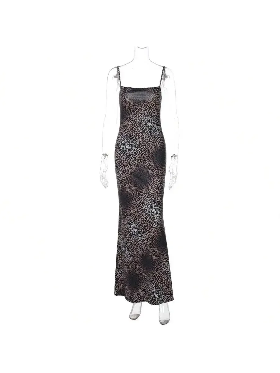 

Leopard Print Slim Fit Long Strap Bodycon Dress For Women