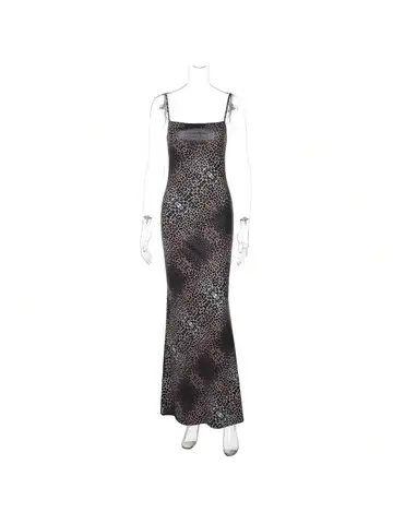 Leopard Print Slim Fit Long Strap Bodycon Dress For Women