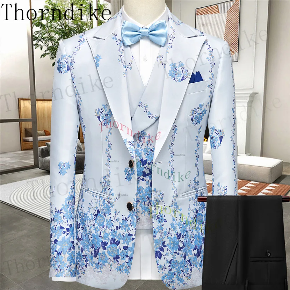 Thorndike Top Selling Men's Fashion 3 Pieces Lapel Wedding Groom Prom Men Blazer Masculino (Jacket+Pants+Vest)