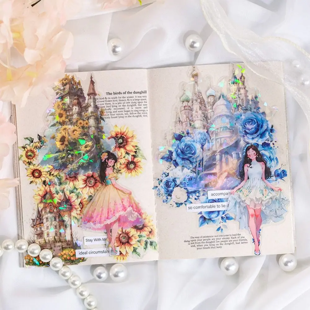 Laser Graffiti Castle Sticker Shell Luster Wall Decor Decals Stationery Envelope Sticker Waterproof Decal Toy Hand Account Decor