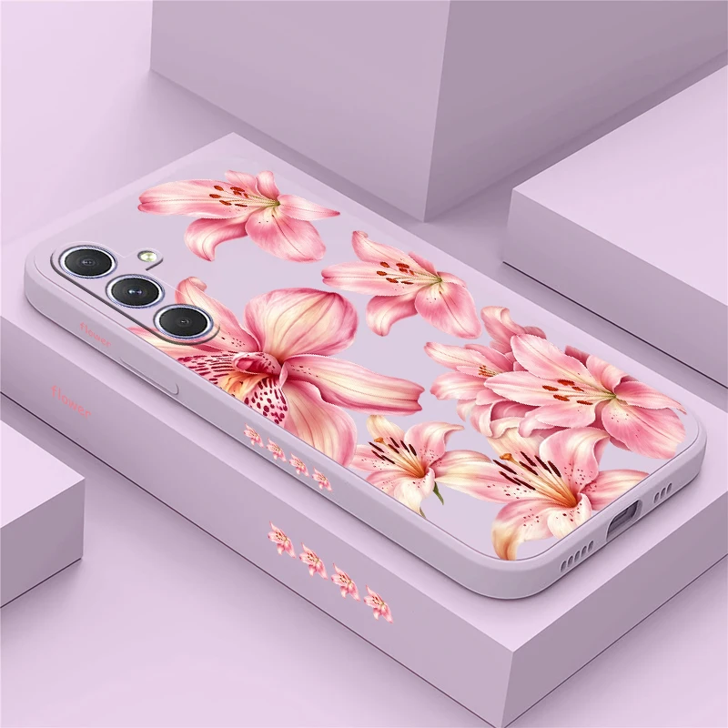 Pink Flower Case For Samsung Galaxy Note 20 Ultra 10 Plus Lite F70E F42 F16 F14 F12 F06 F07 F04 F02S Soft Shockproof Cover Funda