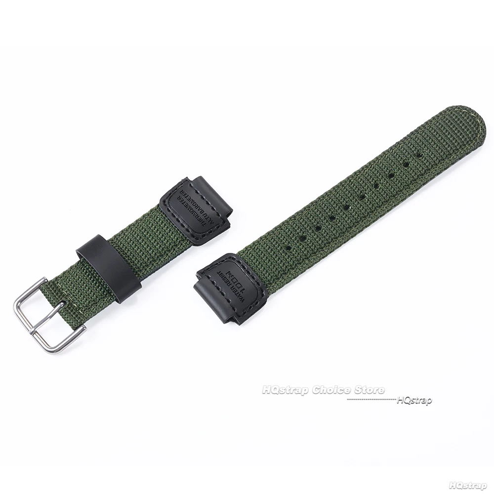 Nylon Strap for Casio AE-1200WH SGW-300 AQ-S810W F91W Convex Canvas Bracelet Men Women Sport Watchband 18mm Black Green Bracelet