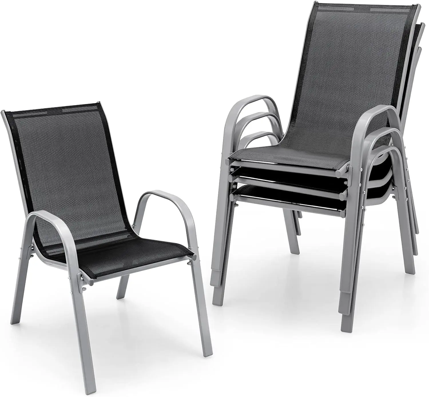 Set of 4 Patio Chairs, Stackable Outdoor Dining Chairs, 330 LBS Capacity, All Weather Resistant, Heavy Duty Rustproof Metal Armc