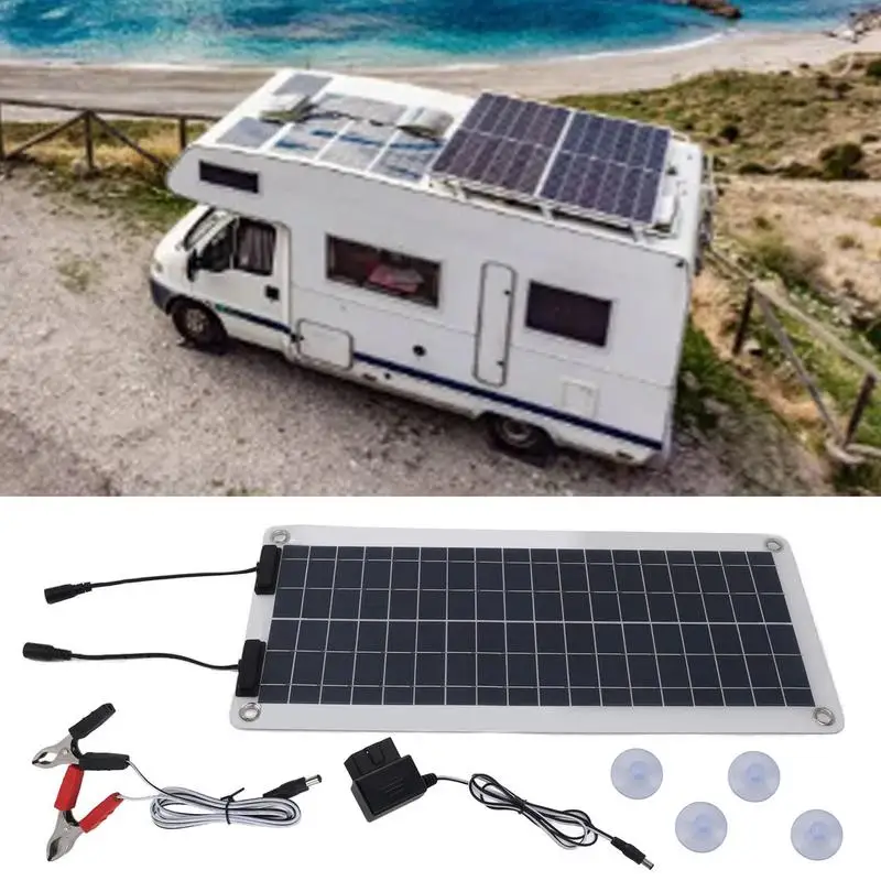 Solar Car Battery Charger Maintainer Waterproof 100W Trickle Battery Charger Solar Maintainer Power Dual Output For 12V-24V Car