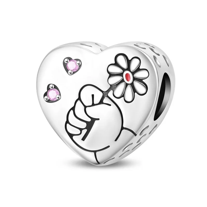 

925 Sterling Silver Flower Charms Beads Sparkling CZ Zircon Dangle Fit Original Bracelet DIY For Women Birthday Jewelry Gifts