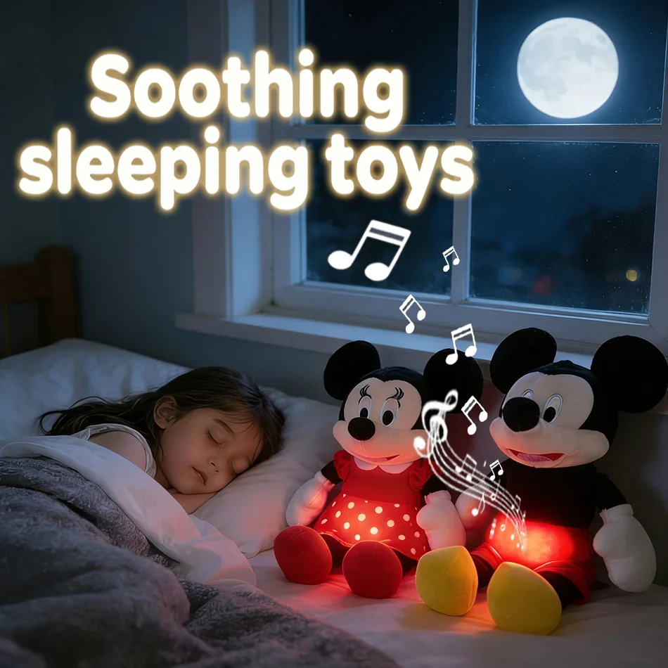 

/Дисней Микки Минни успокаивающая плюшевая игрушка звук свет функция дыхания детская комфортная кукла для сна мягкая игрушка новогодний подарок