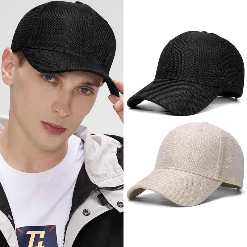 

Summer Big Head 65cm Cotton Linen Baseball Caps Unisex Big Size Solid Color Breathable Snapback Cap Men's Fashion Visor Sun Hats