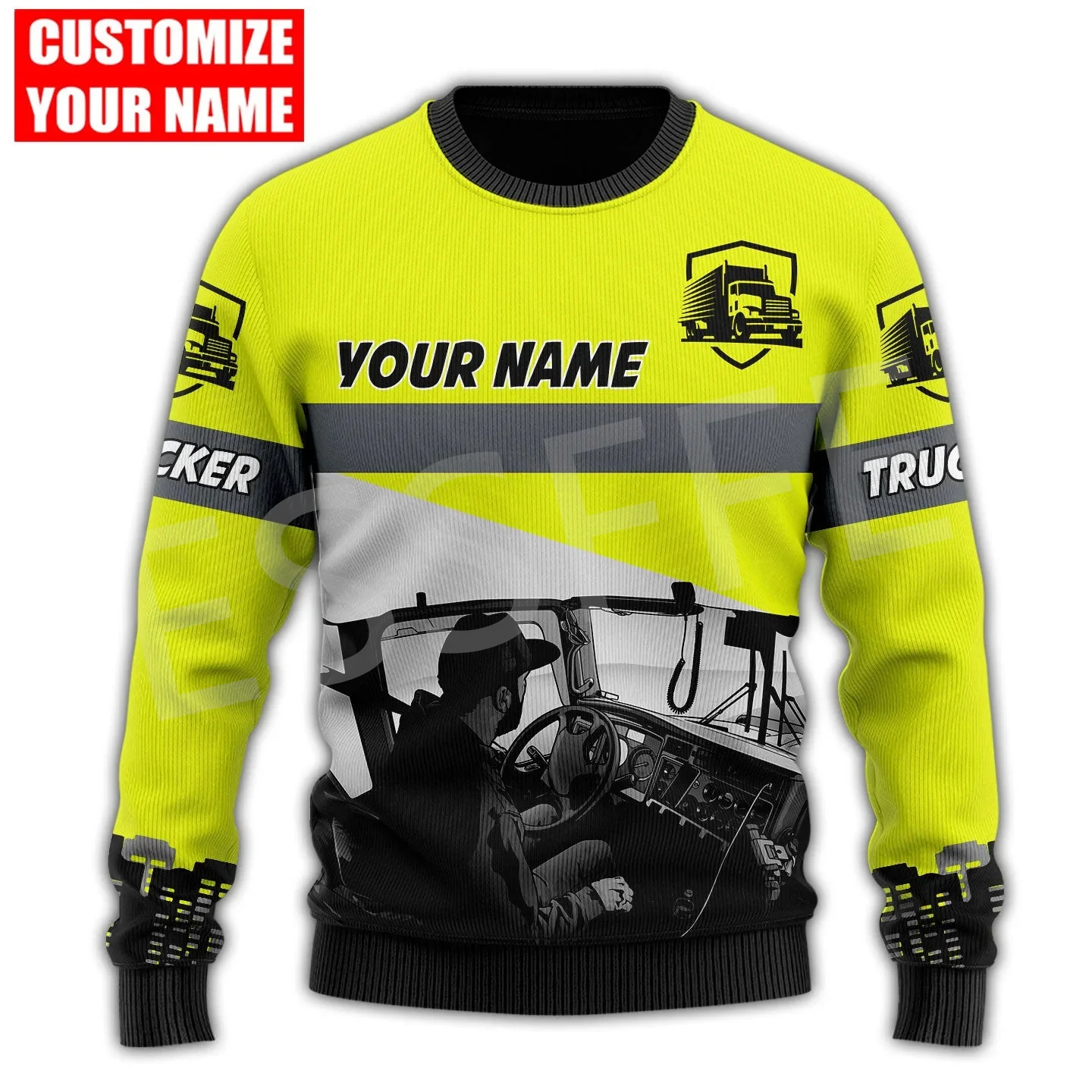 Custom Name Truck Operator Trucker Driver Worker Tattoo Christmas Ugly Sweater Winter Sweatshirt 3DPrint Harajuku Long Sleeves Y