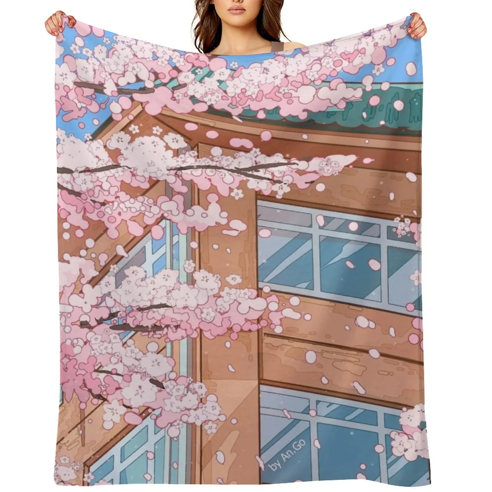 

Japanese high school and cherry blossom blossom Throw Blanket Custom Hairy Vintage Thermal Blankets