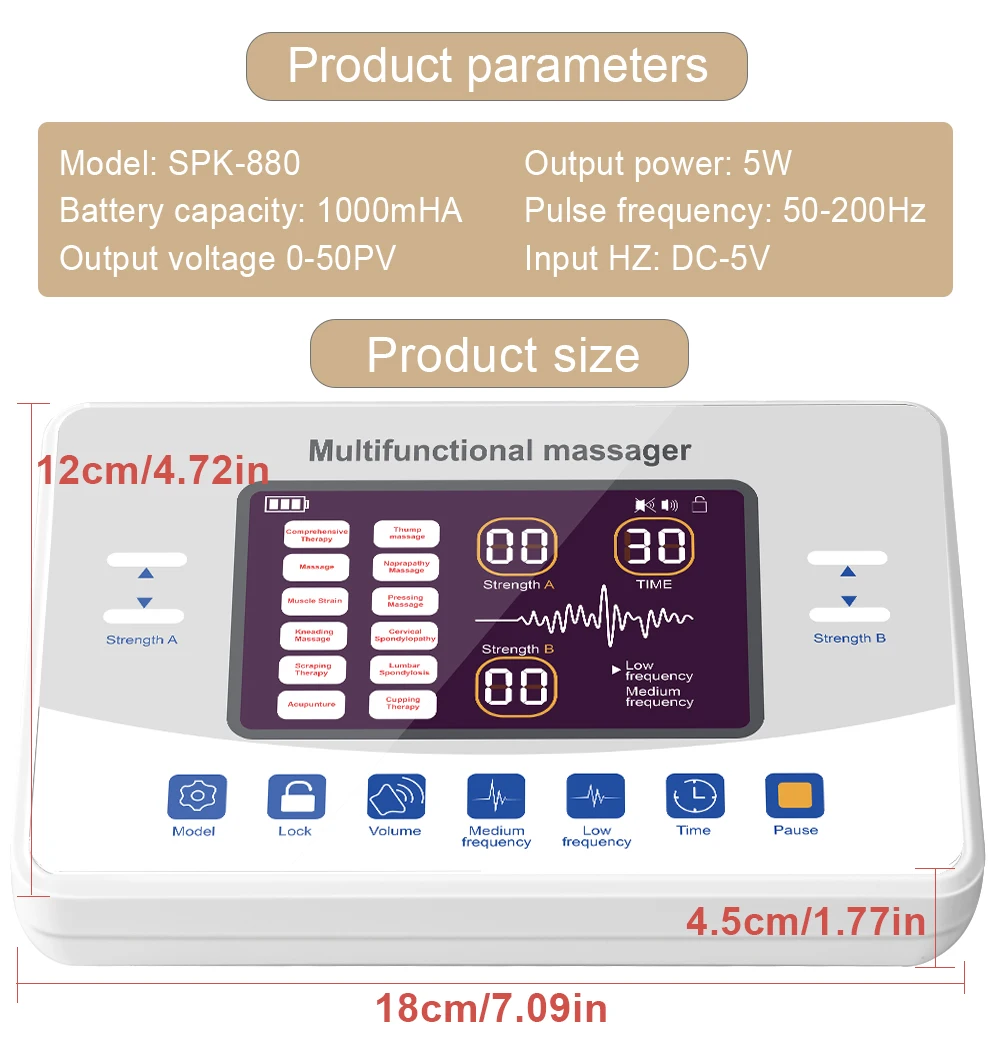 Elektroniczna medyczna maszyna do fizjoterapii stymulator mięśni 12-trybowa terapia jednostkami dziesiątki masaż EMS masażer EMS ulga w bólu