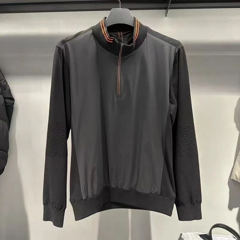 2026 New Autumn Korean Men Golf Half Zip Stand Collar Tops Long Sleeve Fashion Versatile Casual Sports Breathable Golf Workout S