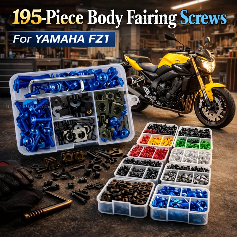 195 Stück Motorrad-Verkleidungsschrauben, Karosserieschrauben, Muttern für Yamaha FZ1 FAZER FZ-1 2006–2015, 2008, 2009, Kit, Aluminium, CNC-Befestigungsclips