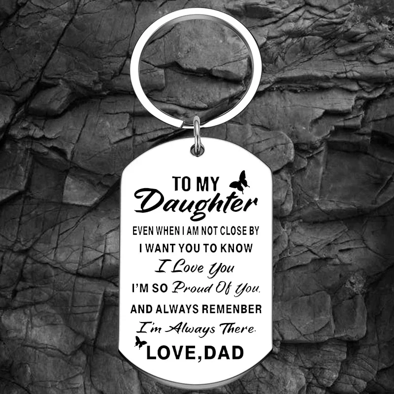 To My Daughter Keychain Daughter Butterfly Key Rings Teen Girls Birthday Graduation Gifts from Dad Papa Father