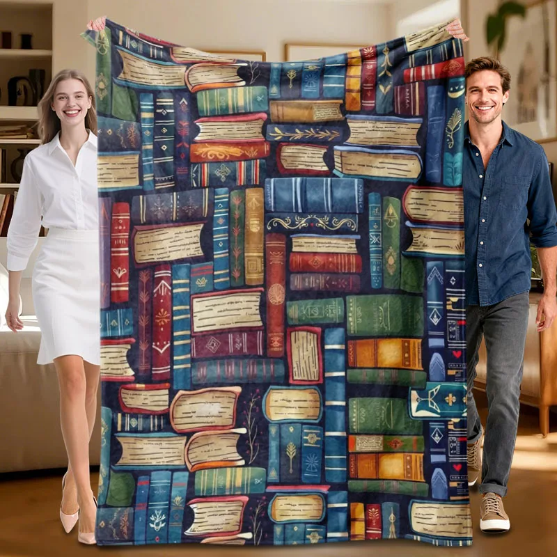 

Цельное многоцветное фланелевое одеяло с книжной тематикой, мягкое, подходит для дивана, кровати, офиса, всесезонного использования.
