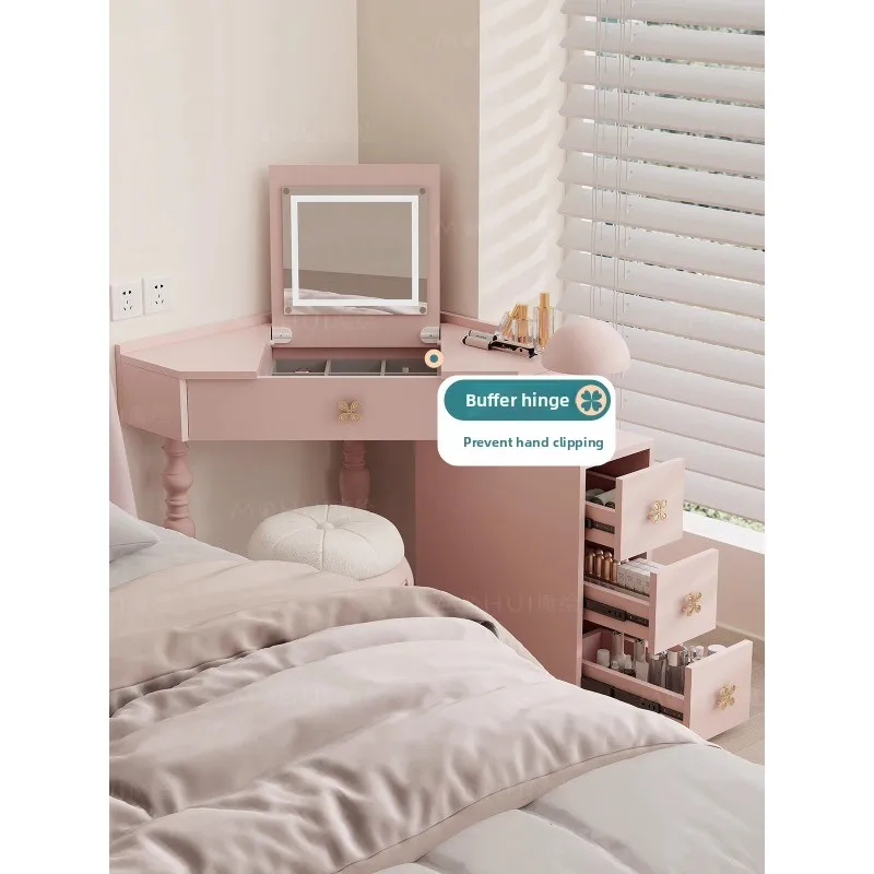 

Corner dresser French bedroom makeup table flip mirror small apartment pink beauty cabinet chest integrated
