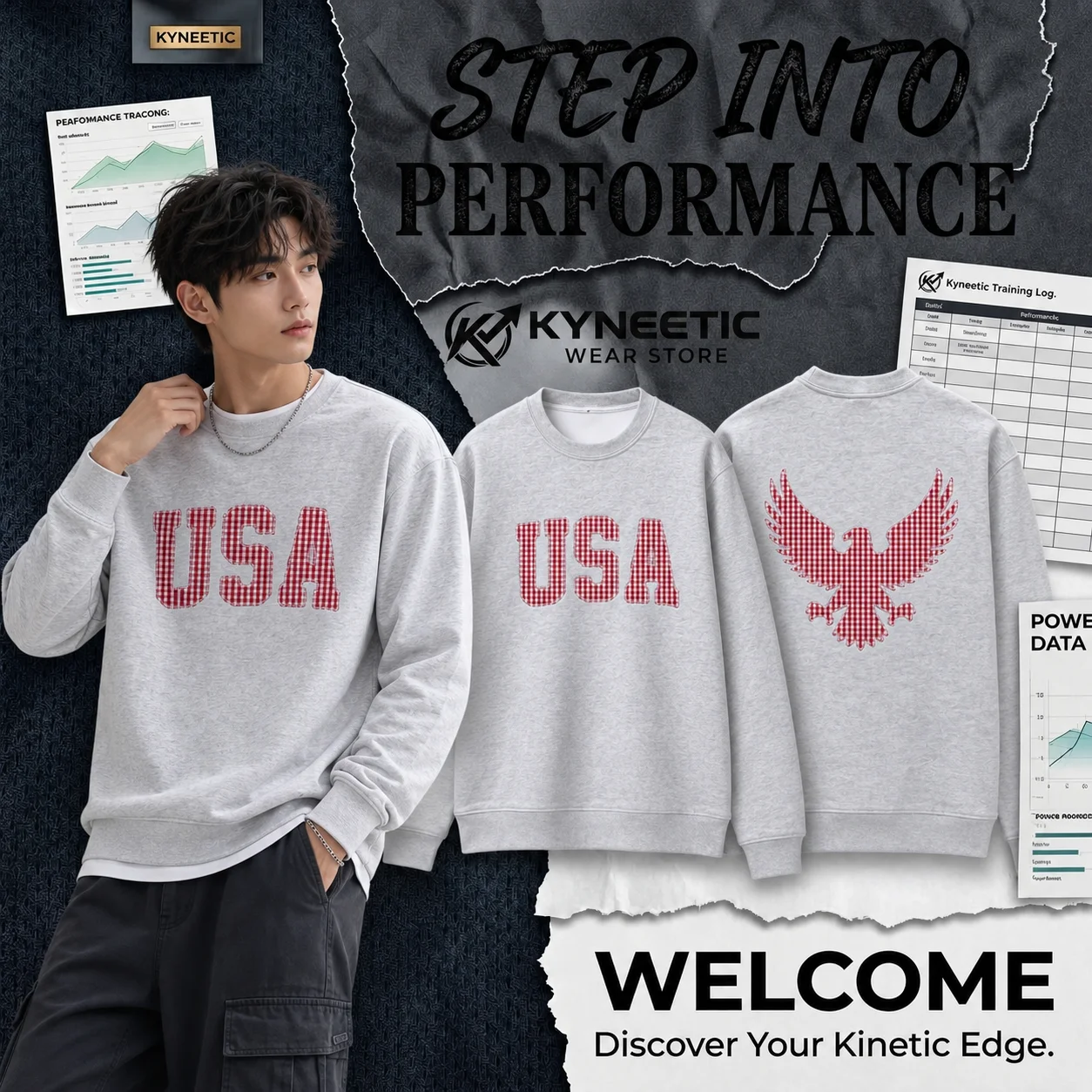 Vintage Casual Parent-Child Sweatshirt Crewneck Pullover Long Sleeve Top Holiday Christmas Birthday Plaid Eagle Print Outwear