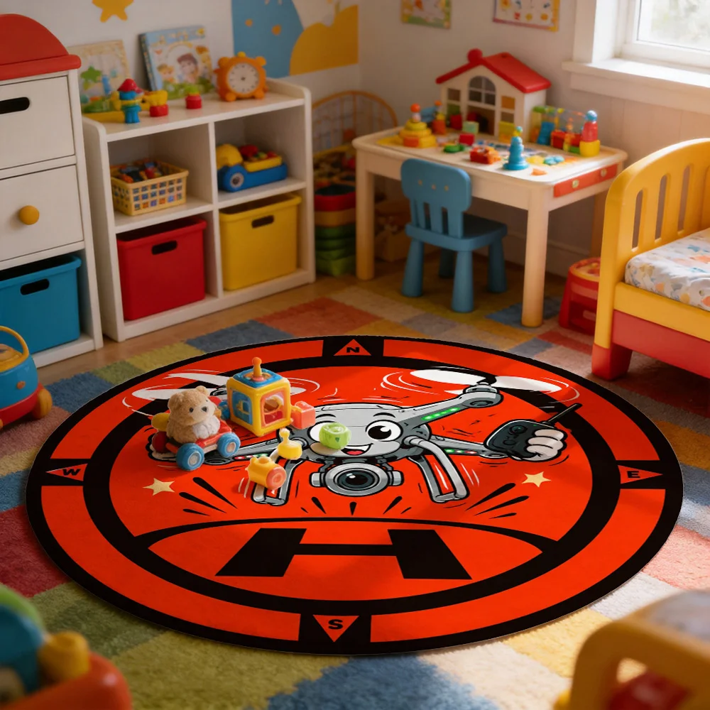 Cute Drone Toy Mat Floor Rug for Kids Play Area Indoor Outdoor Cartoon Helicopter Hovercraft Game Mat