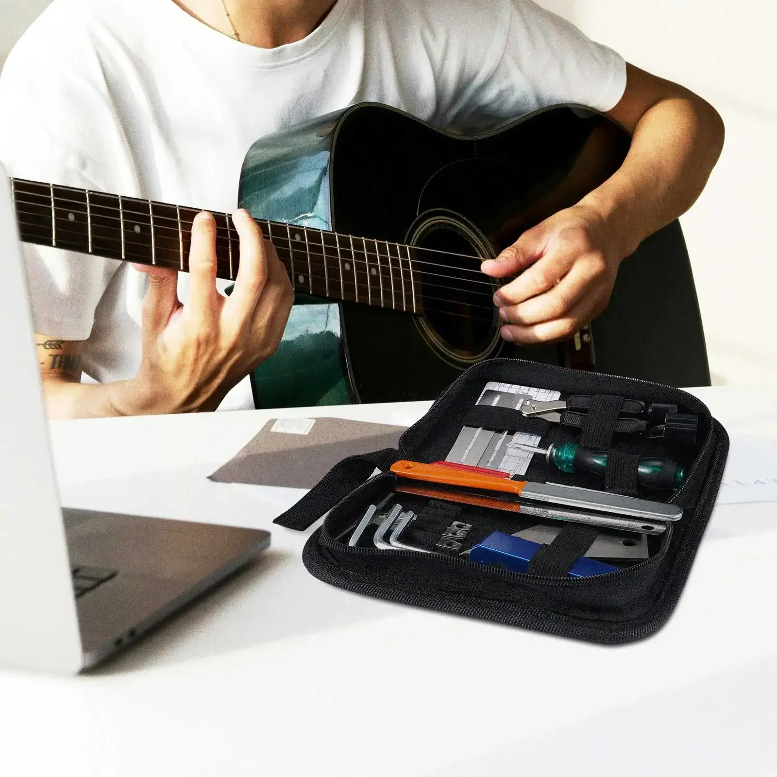 Kit de manutenção de guitarra profissional Lekato 25 ferramentas com estojo - Cuidados, configuração e reparos de traste para elétrico/acústico, baixo, banjo