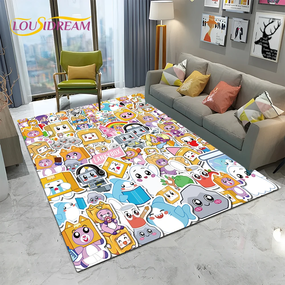 Cute Happy Lankybox Foxy Boxy Rocky Carpet Rug for Home Living Room Bedroom Sofa Doormat Decor,kids Area Rug Non-slip Floor Mat