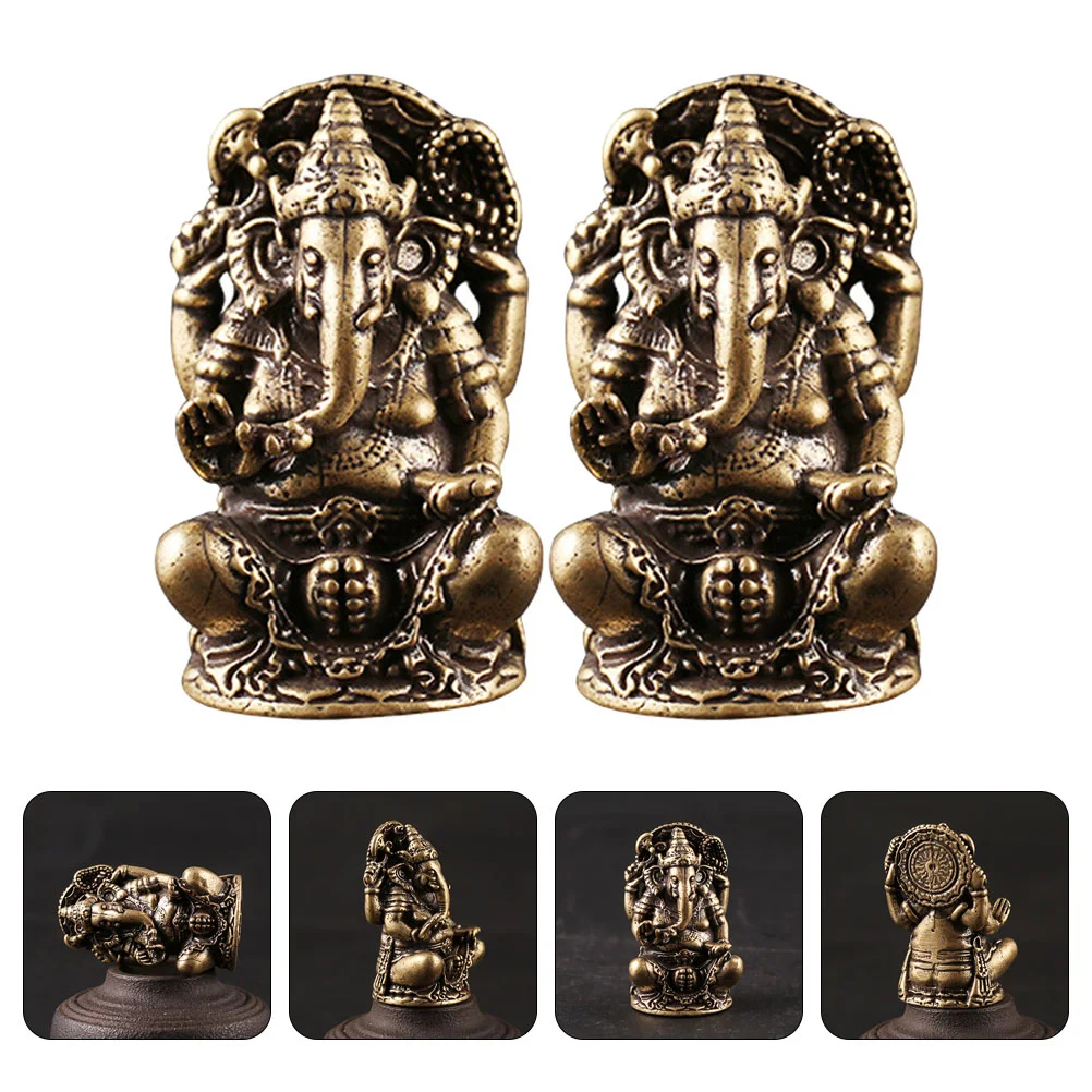 

2 Pcs Buddha Statue Ornament Brass Statues Craft Ganesha Sculpture Figurine Decor