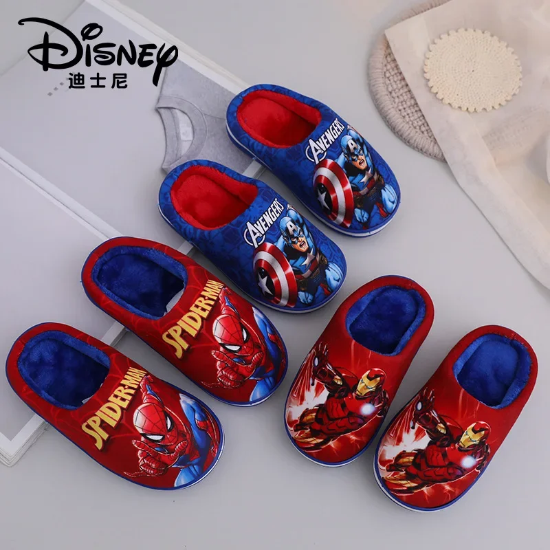 Autumn Winter Baby Boy Cotton Slipper Children Cartoon Spiderman Avenger Captain America Kid Girl Warm Home Indoor Bedroom Shoes