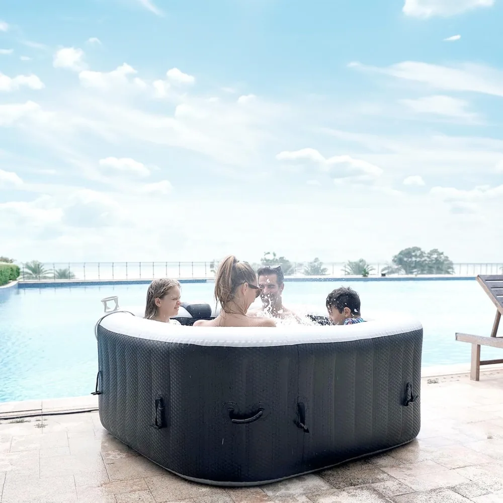 Square inflatable hot tub 2 to 3 person inflatable hot tub spa with 120 jets, portable outdoor air jet spa