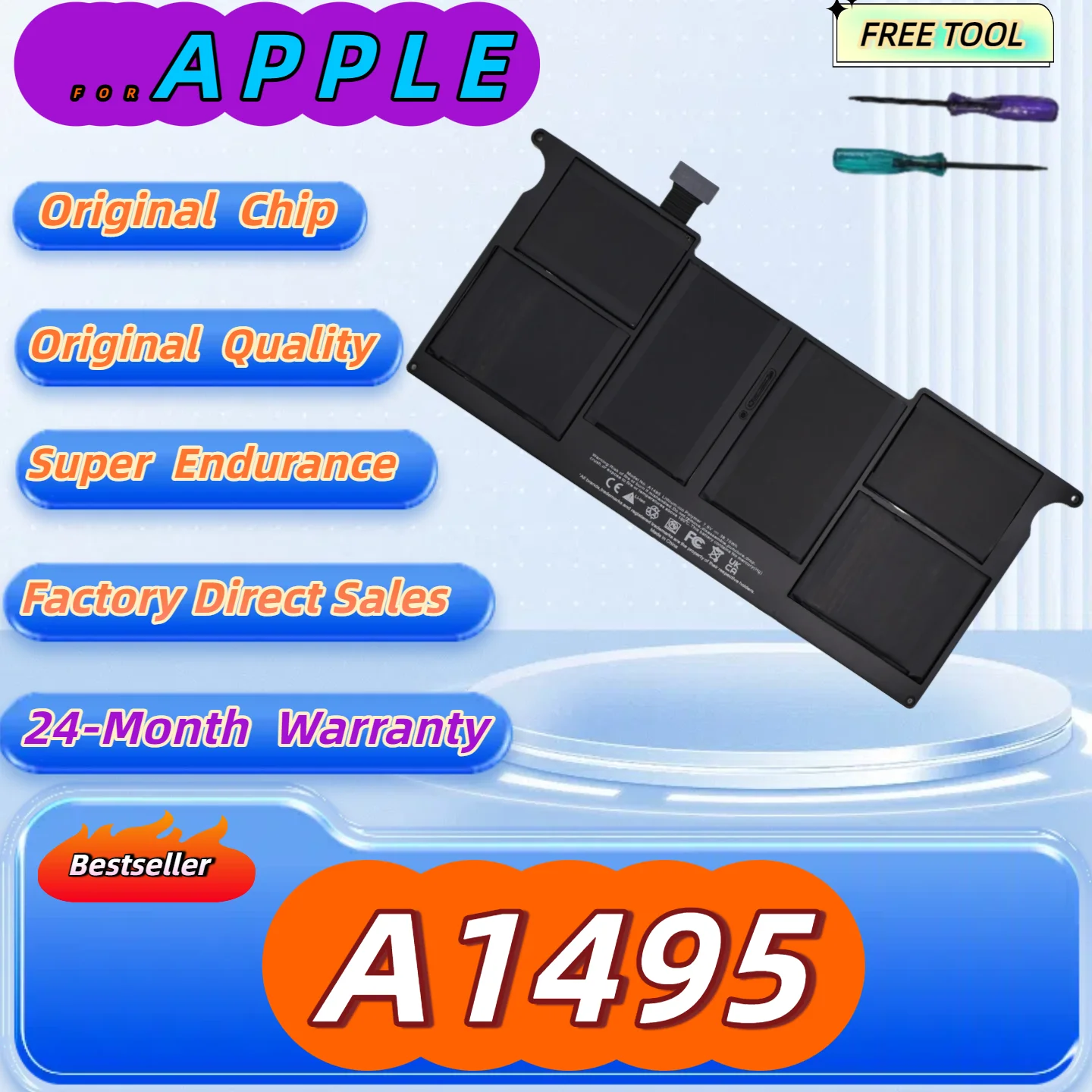 

Аккумулятор A1495 для Apple MacBook Air 11 дюймов A1465 (2013 2014 2015) MD711LL/A MD712/A MD711/B 020-8084-A Бесплатный инструмент, гарантия 24 месяца