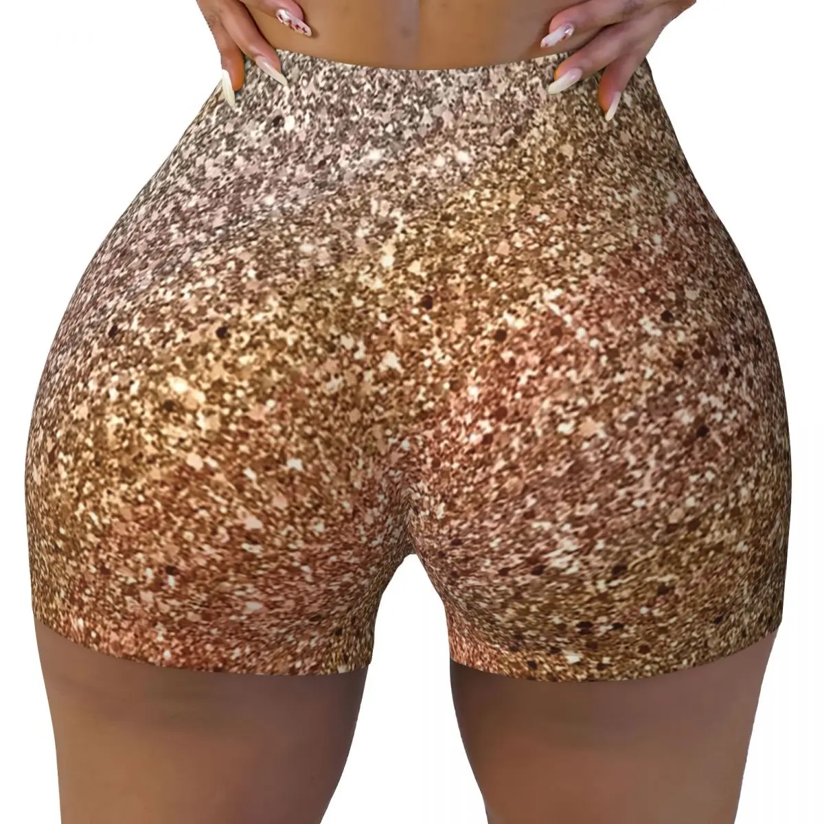 

Пользовательские блестящие бесшовные шорты для йоги с узором, женские шорты для тренировок в тренажерном зале, спортивные волейбольные байкерские шорты для бега